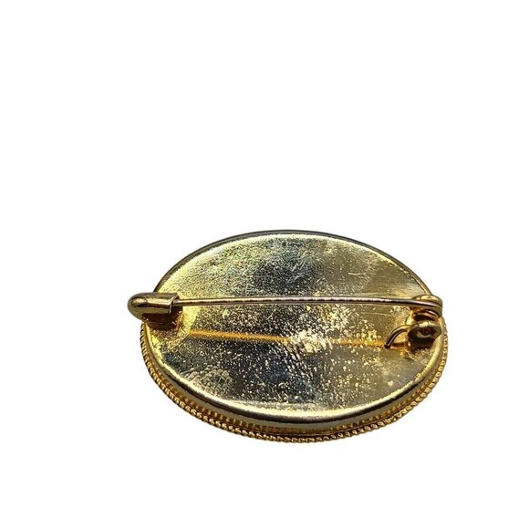 Micro Mosaic Floral Brooch Oval Glass Chips Gold Tone - Picture 5 of 6